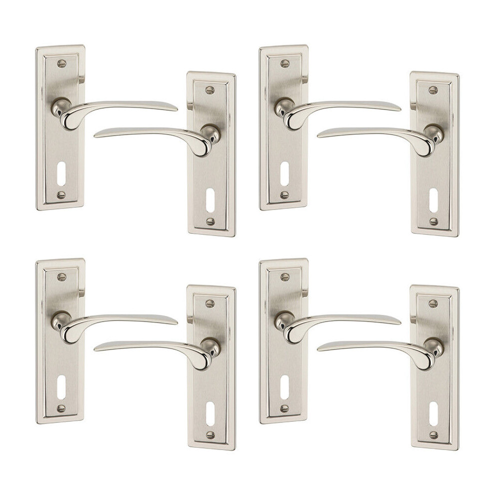 (4X Satin Nickel Keyhole) Como Dual Metal Lever Door Handles Set Of 4/6 5063536045346