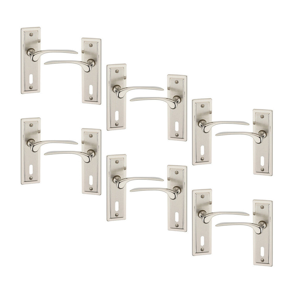 (6x Satin Nickel Keyhole) Como Dual Metal Lever Door Handles Set of 4/6