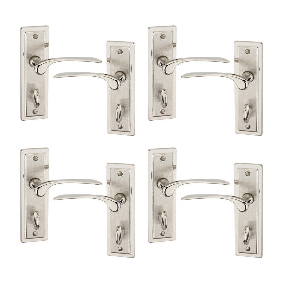 (4x Satin Nickel Bathroom) Como Dual Metal Lever Door Handles Set of 4/6