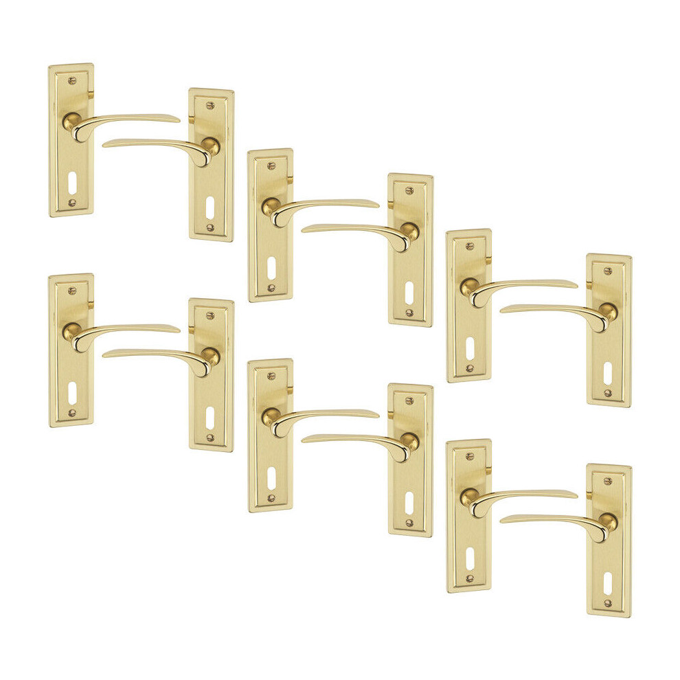 Urbn Living (6X Polished Brass Keyhole) Como Dual Metal Lever Door Handles Set Of 4/6