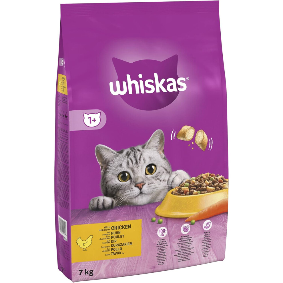 Whiskas 1+ Adult Chicken, Adult Dry Cat Food , 7 kg ( Pack of 1)