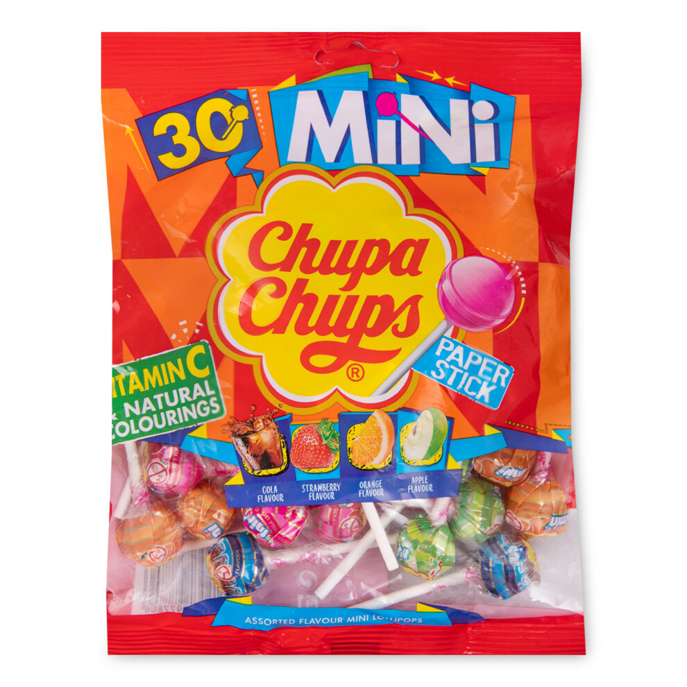 Chupa Chups Paper Stick 30 x Assorted Flavour Mini Lollipops Gift 180g