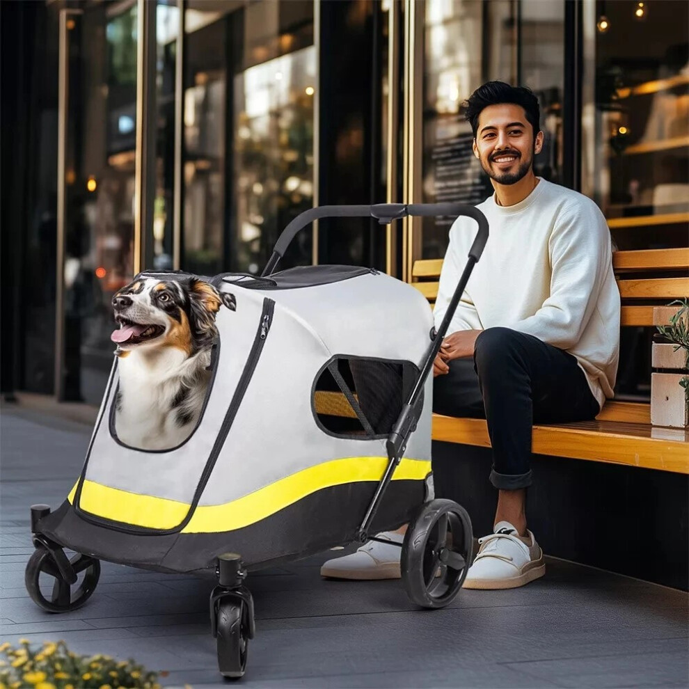 Bingopaw Folding Dog Travel Stroller For Large Pet Jogger Stroller Breathable With 4-Wheel