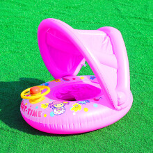 (Pink) Baby Float Boat Seat With Shade Canopy Kids Inflatable Swimming Pool Ring Aid