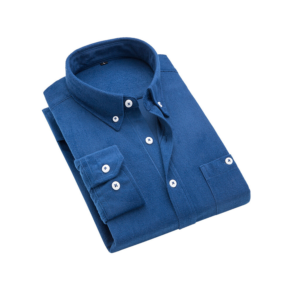 (Denim Blue, XL) Men Corduroy Blouses Solid Jacket Casual Shirts Collar Long Sleeve Shirt Tops