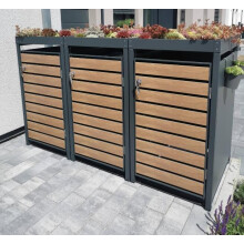 DWD® Triple Wheelie Bin Hideaway with Plant Roof & Wood Effect Doors