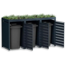 DWD® Triple Wheelie Bin Hideaway with Plant Roof and Grey Slat Doors