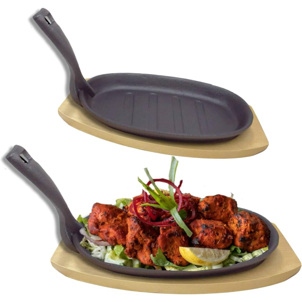 VGÂ®Pre-Seasoned Cast Iron Sizzler Serving Platter Set of 2 (24cm&28cm)