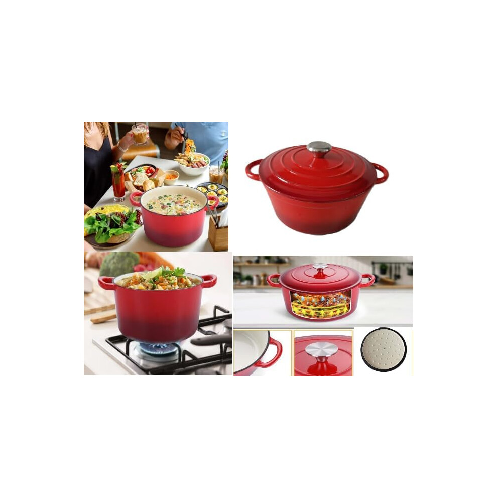 VGÂ® Cast Iron Dutch Oven 3.5L Casserole Pot with Self Braising Lid Red