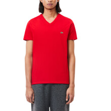 (Red, M) Lacoste TH6710 Mens V Neck T Shirt PIMA Summer Tee