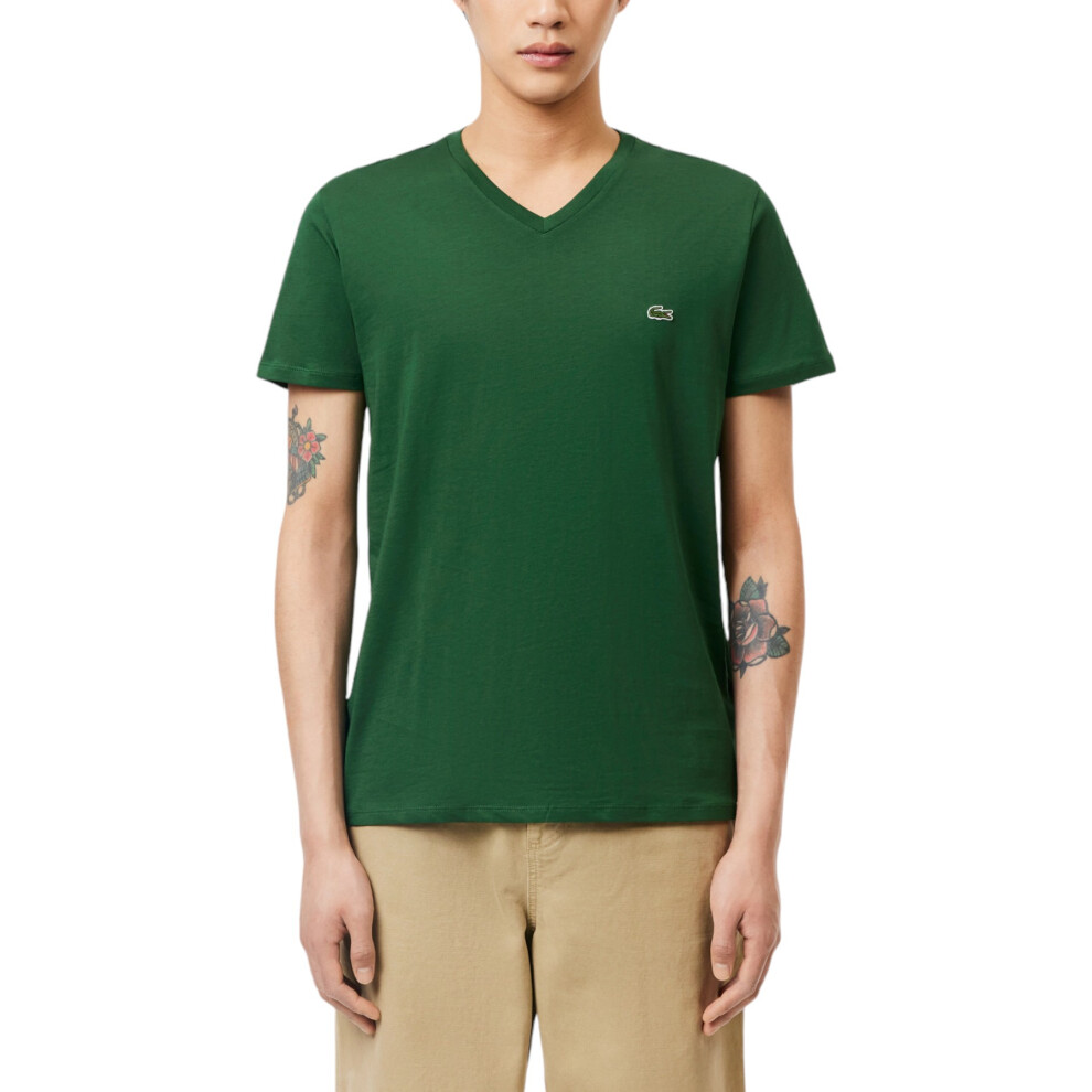 (Green, M) Lacoste TH6710 Mens V Neck T Shirt PIMA Summer Tee