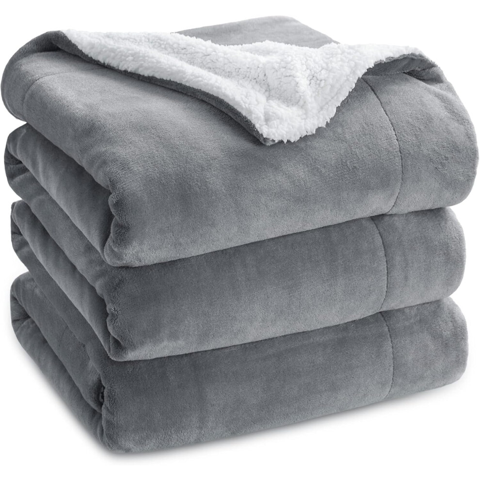 (King, 01 - Grey) Sherpa Fleece Blanket Queen Size - Fluffy Microfiber Solid Blankets for Bed Large Throw, Silver Grey, 220x240cm
