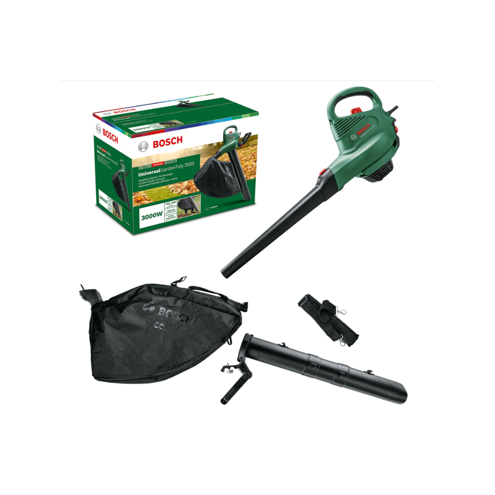 Bosch Electric Leaf Blower and Vacuum UniversalGardenTidy 3000 (3000 W, collection bag 50 l, variable speed