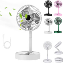 (White) Telescopic Folding Fan,3 Speed Telescopic Folding Fan,Rechargeable Folding Telescopic Desk Fan, Silent Stand Up Fan For Home