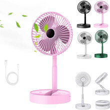 (Pink) Telescopic Folding Fan,3 Speed Telescopic Folding Fan,Rechargeable Folding Telescopic Desk Fan, Silent Stand Up Fan For Home