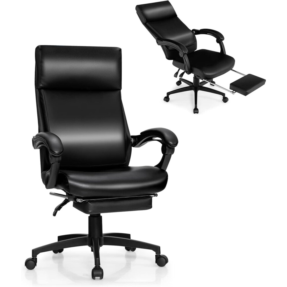 Black Big & Tall 330LBS Executive Office Chair with Footrest Reclining