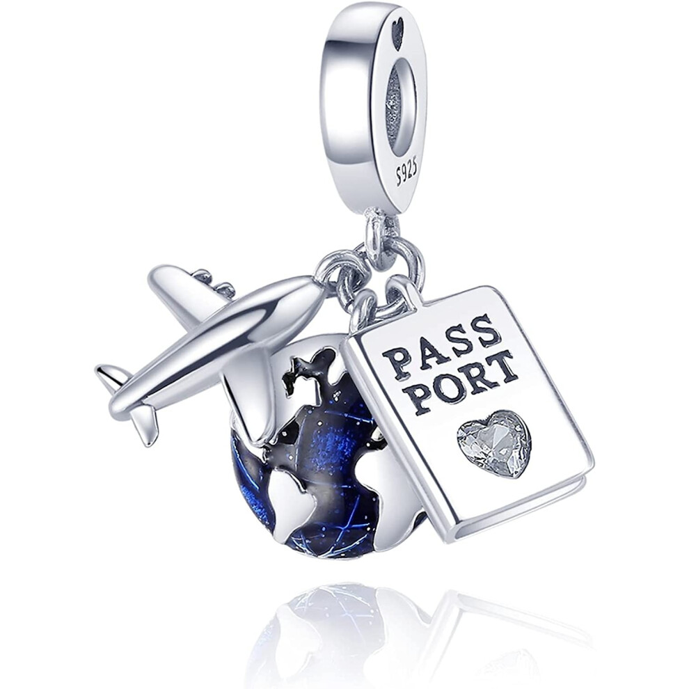 Airplane Passport Dangle  sterling silver charm for pandora bracelet