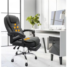 Black Executive Massage Office Chair with Footrest, 7-Point Recliner