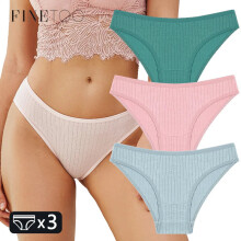 (Set 9, 3PCS) 3pcs Cotton Panties Soft Striped Underpants Sexy Solid Color Briefs