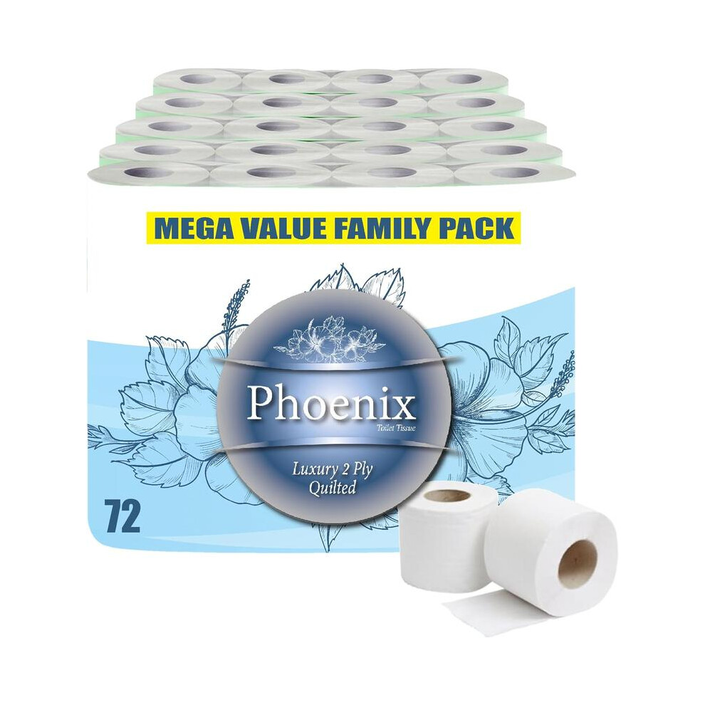 72 Rolls of Phoenix Quilted 2 Ply Soft White Toilet Paper Roll