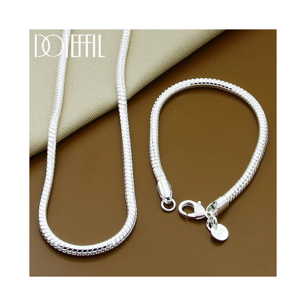 Doteffil (70Cm And 20Cm) 925 Sterling Snake Chain Bracelet Necklace Sets For Women Man Silver