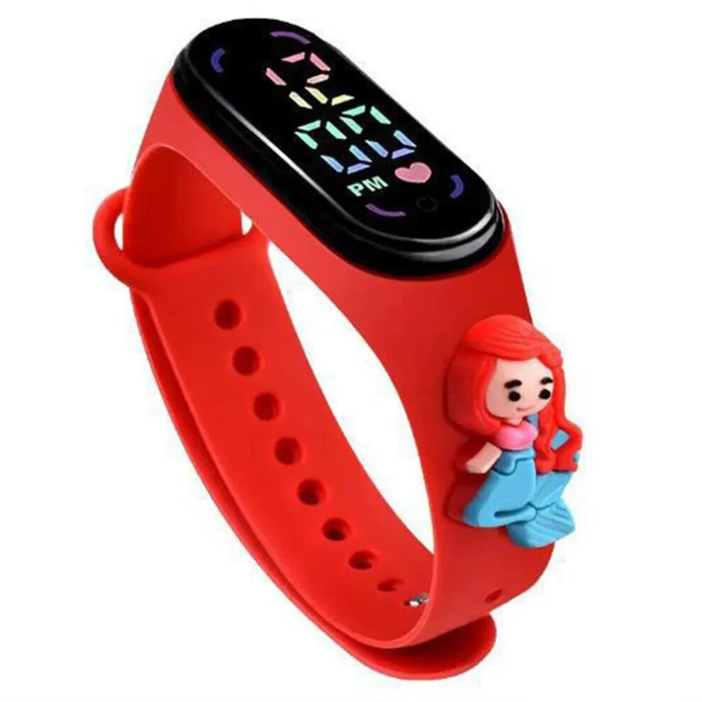 (Red) Cute Child Princess Bracelet Doll Electronic Kids Watch