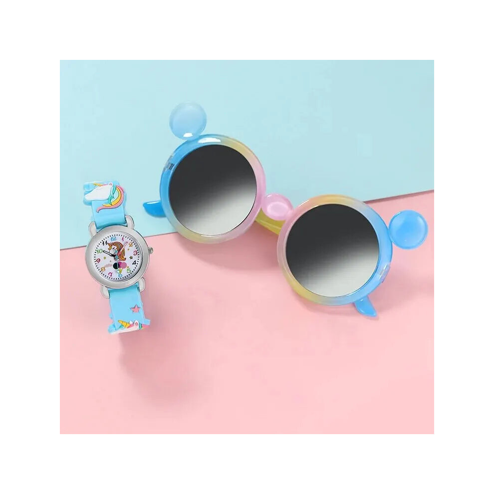 (White) Girls Kids Unicorn Quartz Silicone Watch Sunglasses Set