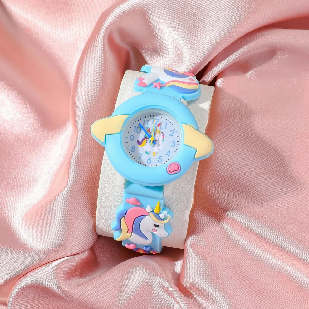 (Blue) Kids Cartoon Unicorn Pony Quartz Watch Pop Student Watch