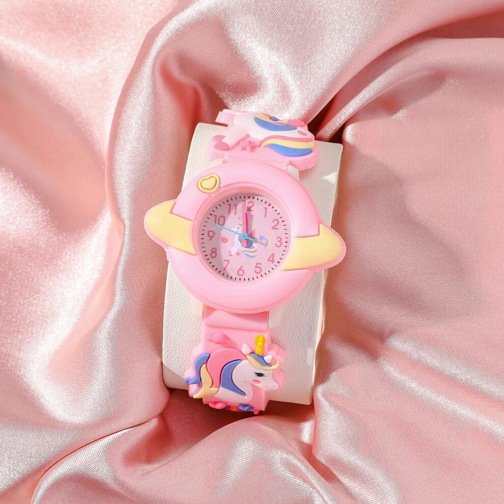 (Pink) Kids Cartoon Unicorn Pony Quartz Watch Pop Student Watch