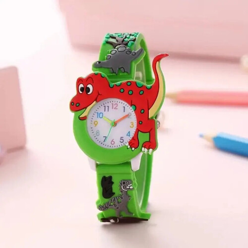 Police (Green) Kids 3D Dinosaur Silicone Quartz Watch