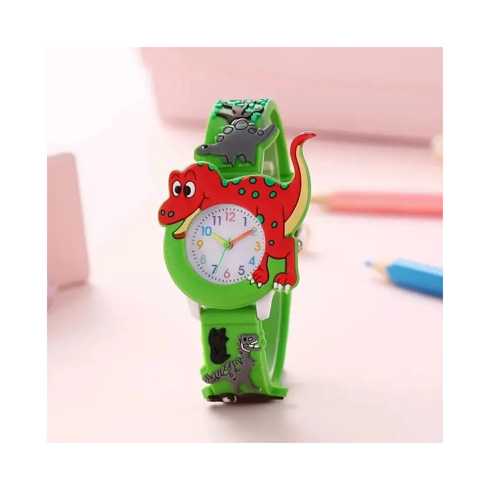 (Green) Kids 3D Dinosaur Silicone Quartz Watch