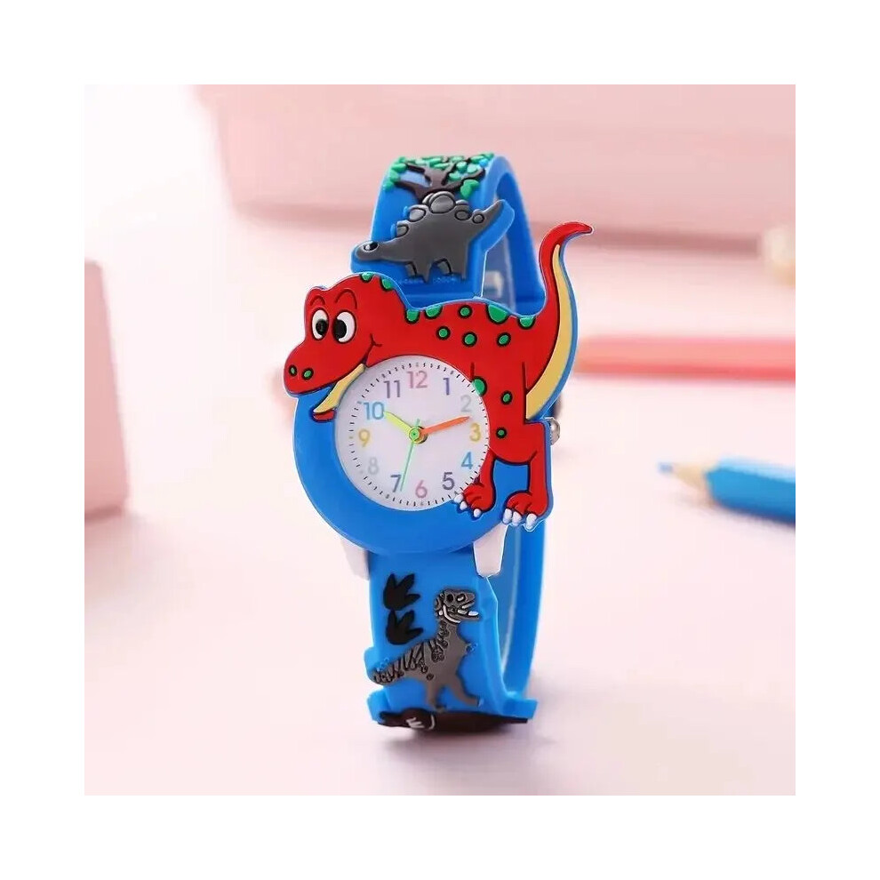 (Blue) Kids 3D Dinosaur Silicone Quartz Watch