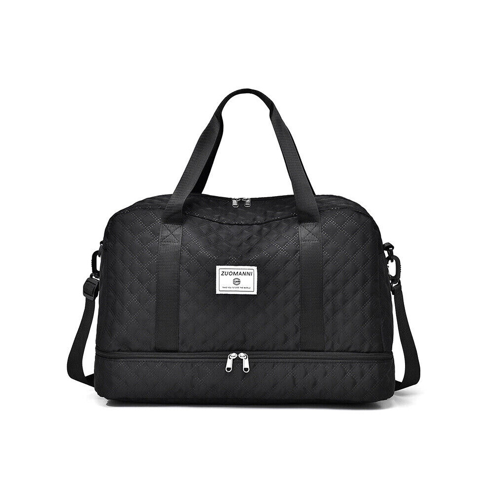 (Black) Gym Large Large Capacity Checkered Diamond Travel Casual Fashionable Handbag