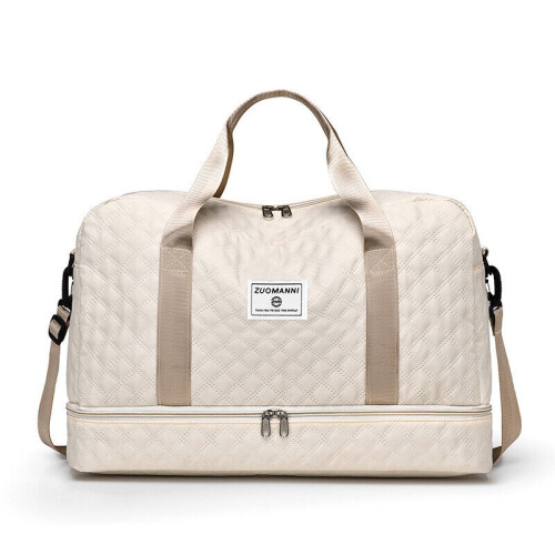 (Beige) Gym Large Large Capacity Checkered Diamond Travel Casual Fashionable Handbag