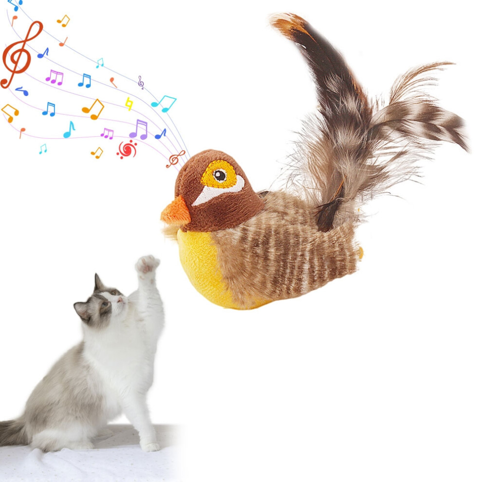 Interactive Flying Bird Cat Toy with Flapping Wings and Realistic Chirping - Plush Sparrow Catnip Toy for Cats and Dogs