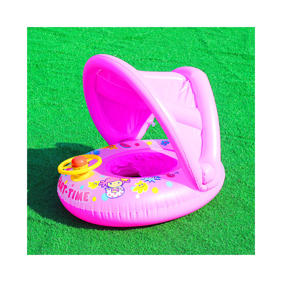 (Pink) Float Baby Boat Seat With Shade Canopy Kids Inflatable Swimming Pool Ring Aid