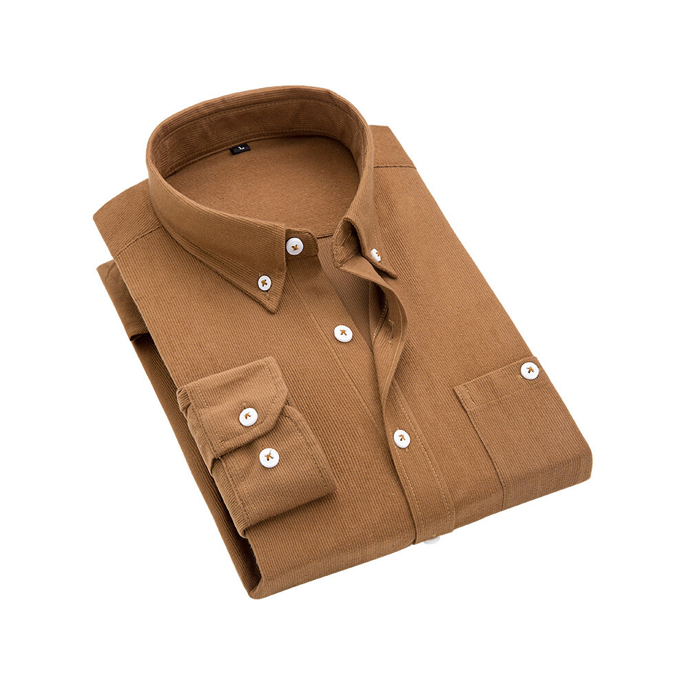(Khaki, L) Men Corduroy Blouses Solid Jacket Casual Shirts Collar Long Sleeve Shirt Tops