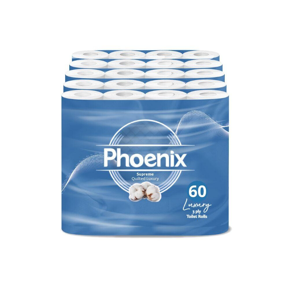 Phoenix 60 Roll Soft Supreme Luxury Quilted 3 Ply Non-Fragranced Toilet Rolls