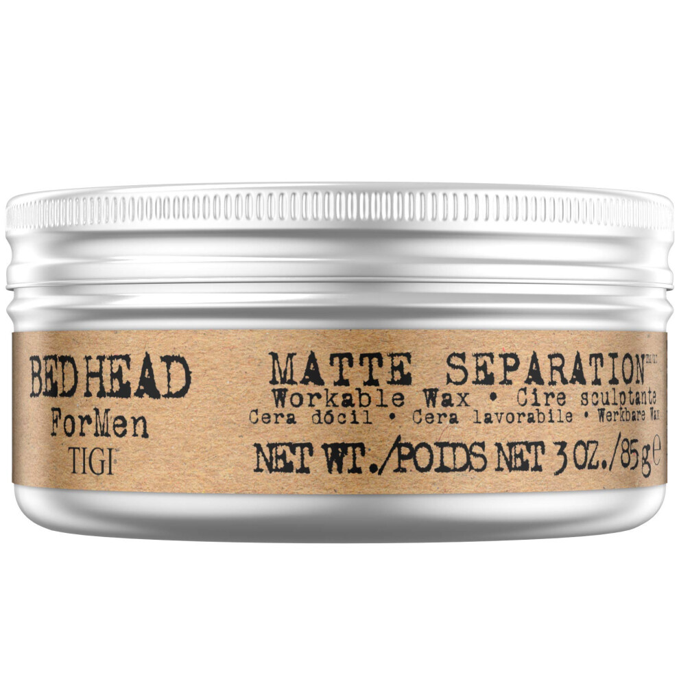 Bed Head For Men by TIGI - Matte Separation Workable Wax - Professional Firm Hold Hair Wax - Hair Styling Product Formulated With Beeswax - For Short