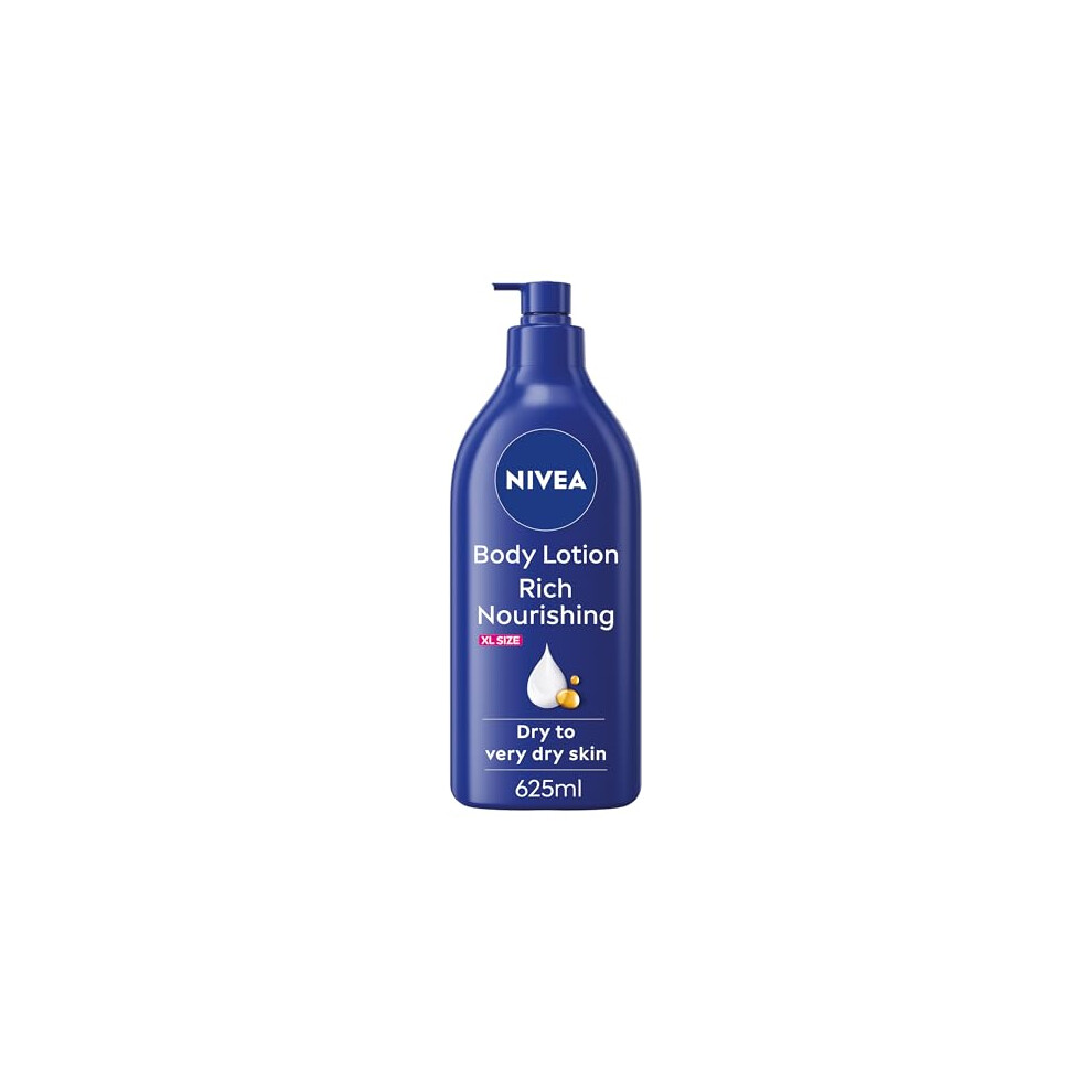 Rich Nourishing Body Lotion (625ml), Rich 72H Hydration NIVEA Moisturiser for Dry Skin Made with Deep Moisture Serum and Almond Oil, Extra Large NIVEA