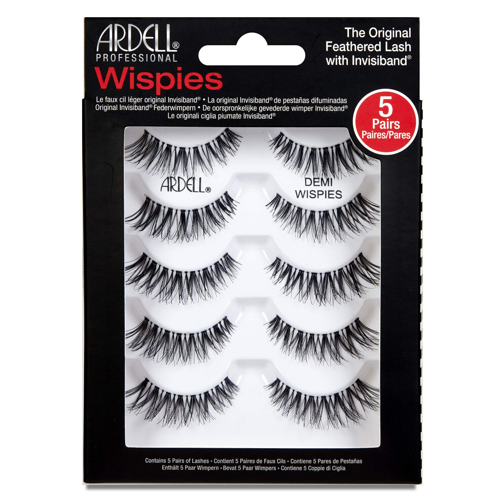 False Eyelashes Demi Wispies, 5 Pairs Multipack Natural-Looking Wispy Effect, Medium Volume & Length, Invisiband, Vegan-Friendly, Cruelty-Free