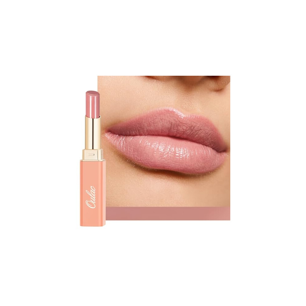 Oulac Nude Pink Lipstick - Moisture Shine Hydrating Lipstick & Tinted Lip Balm For Dry Lips, Medium Coverage Lip Colour | Juicy Look, Glossy Finish, Vegan,