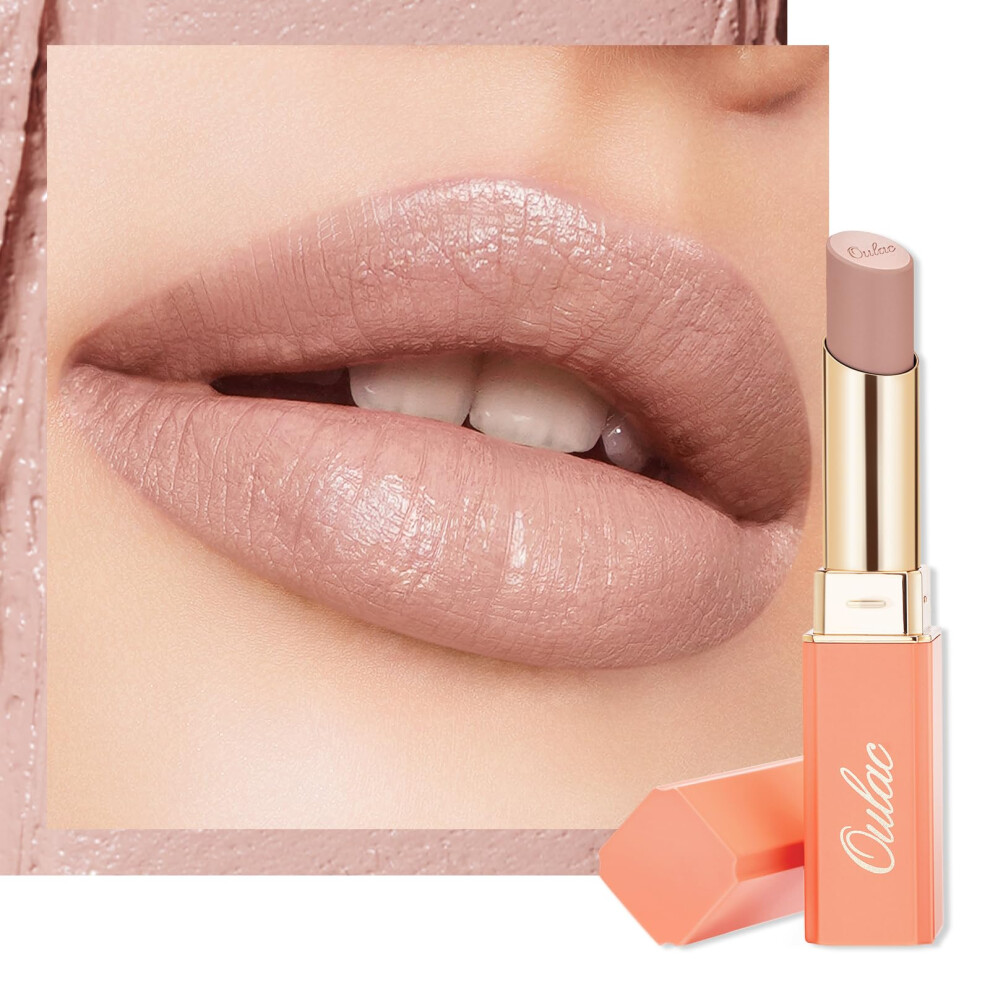 Oulac Nude Moisturising Lipstick - Beige Lip Balm Tinted, Nourishing Lips, Lip Base Primer, Satin Matte Finish, Creamy Texture, Highly Pigmented, With Shea