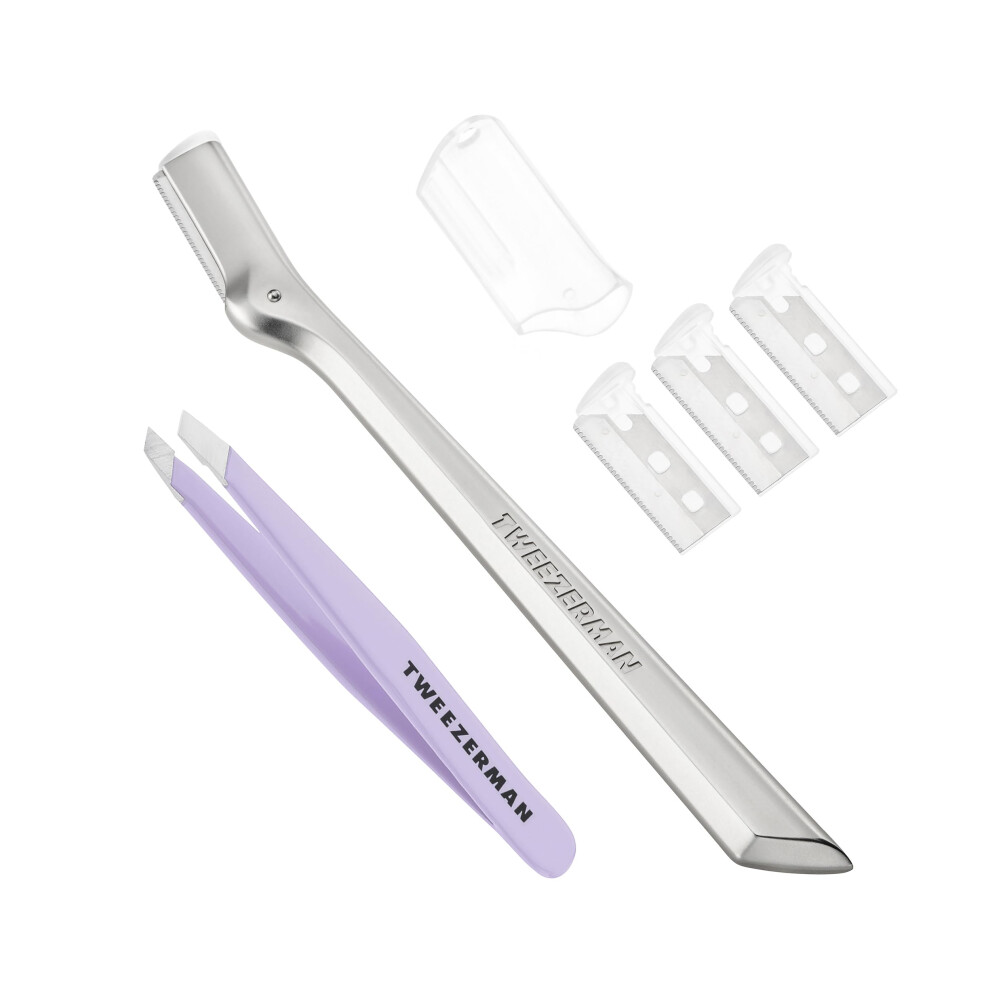 Exclusive Eyebrow Razor & Lavender Mini Slant Tweezer Set