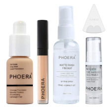 Phoera Foundation Full Coverage Makeup Set - Includes Nude 30ml Matte Foundation, Phoera Concealer (Neutral), 6ml Face Primer, 50ml Setting Spray &