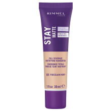 Rimmel London, Blijf Matte, Volledige Coverage Mattificerende Foundation, 101 Porcelain Ivory, 1 fl oz (30 ml)