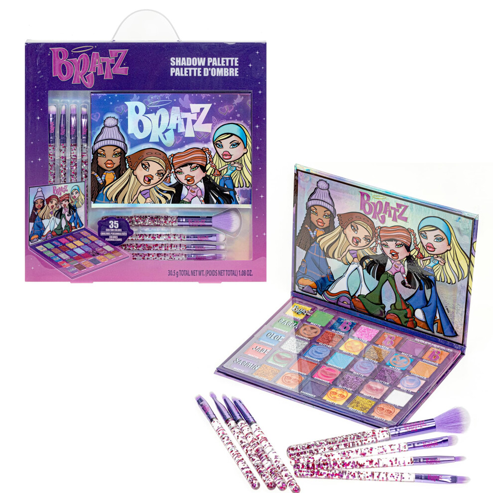 Bratz - Townley Girl 35-Well Eyeshadow Palette, Shimmery and Opaque Colors, Pigmented Blendable, 8 Application Brushes Non-Toxic, Perfect for Parties,