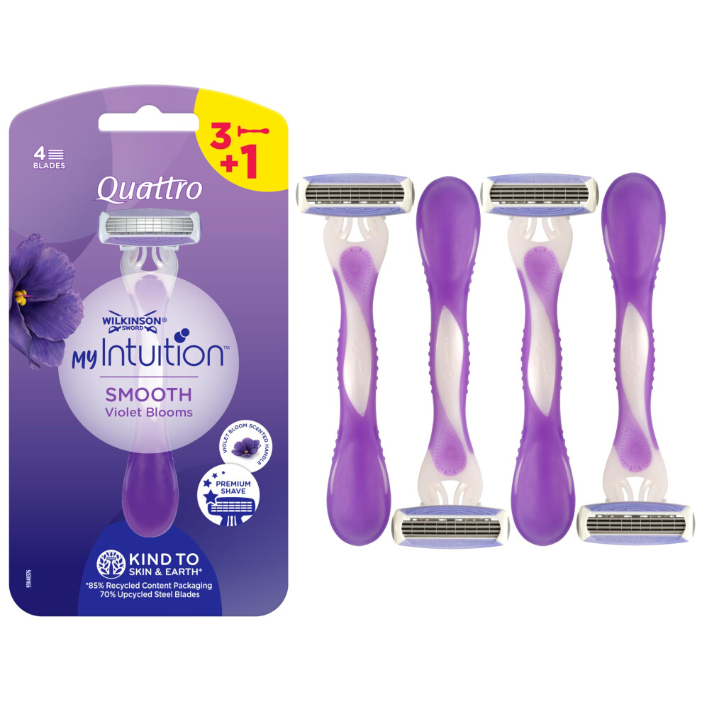 - My Intuition Quattro for Women| Smooth Violet Blooms | Pack of 3 + 1 Extra Disposable Razors