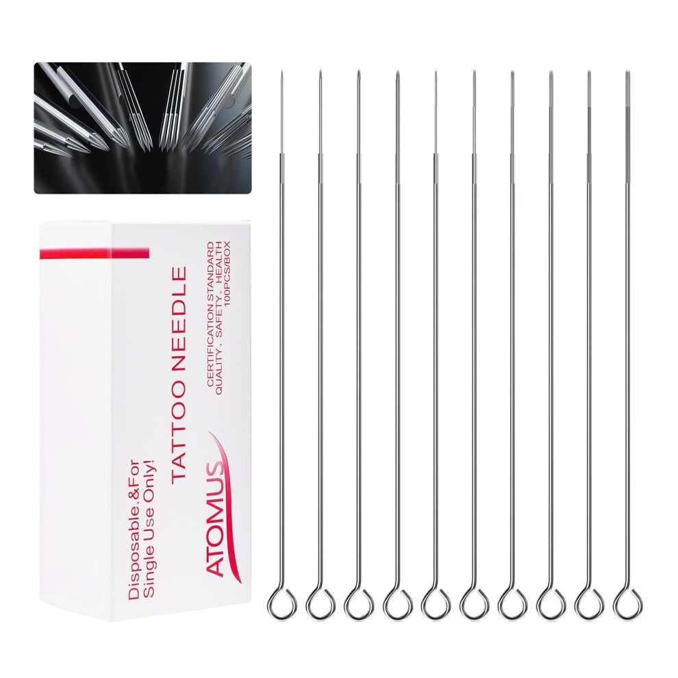 Atomus 100Pcs Disposable Tattoo Needles Mixed 3Rl 5Rl 7Rl 9Rl 3Rs 5Rs 7Rs 9Rs 5M1 7M1 Sterilized Tattoo Shader Liner Needles Set Stainless Steel
