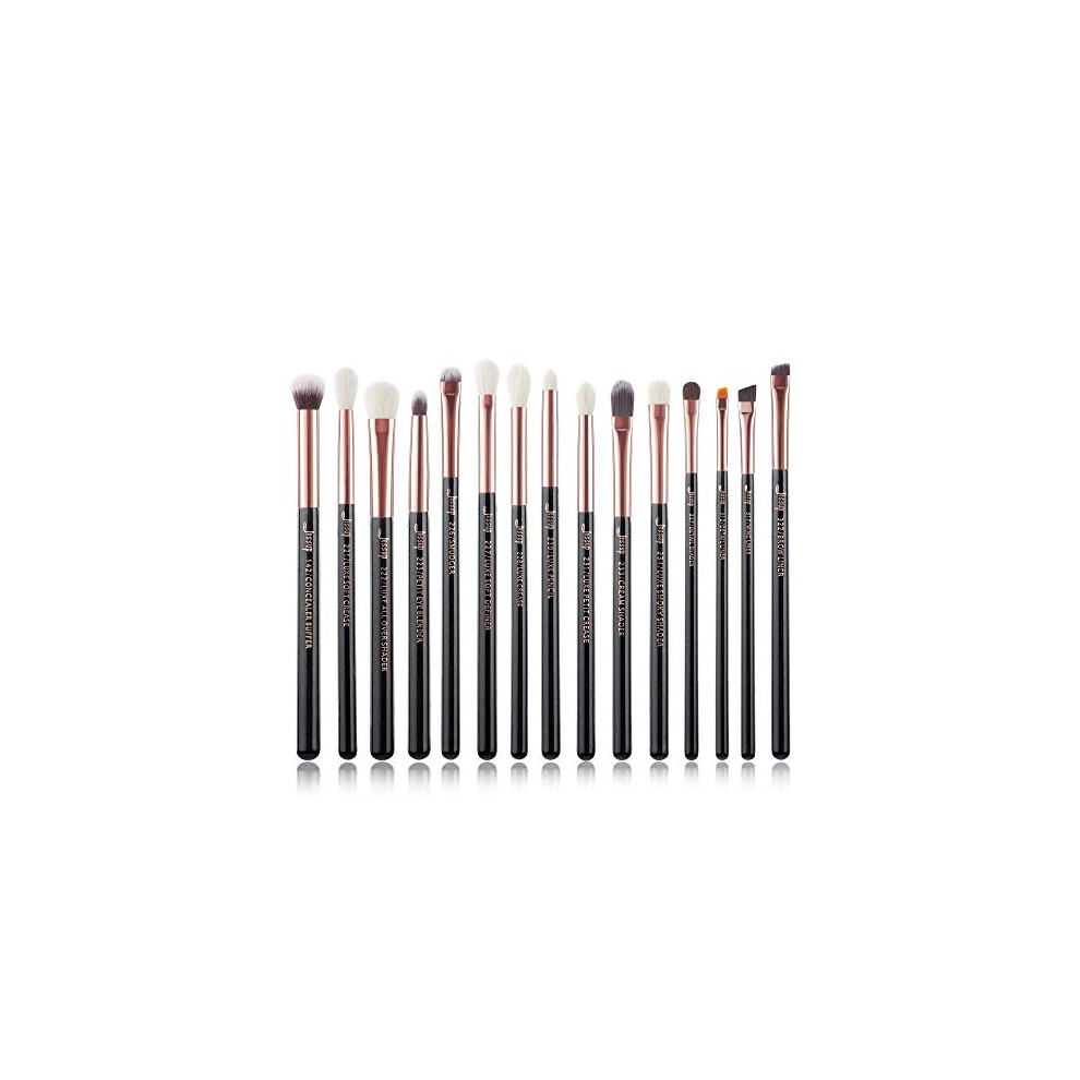 Jessup Black/Gold Professional Eye Makeup Brushes Set, 15Pcs Eyeshadow Blending Concealer Eyebrow Eyeliner Shader Brush With Labeled, /Rose T157